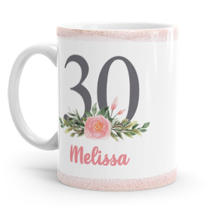 personalised 30th pink flower mug