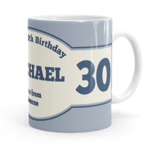 personalised blue 30th birthday mug
