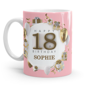 personalised pink happy 18th birthday gift mug