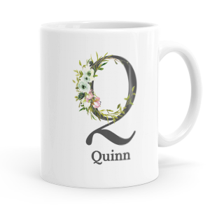 personalised floral initial letter q mug