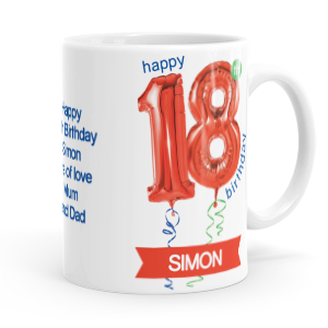 personalised happy 18th birthday red balloon mug