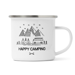 personalised camping and mountains enamel mug