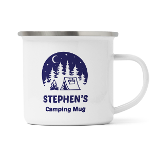 personalised campfire and tent enamel mug