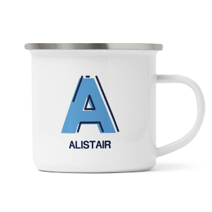 personalised outline initial letter a enamel mug