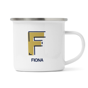 personalised outline initial letter f enamel mug