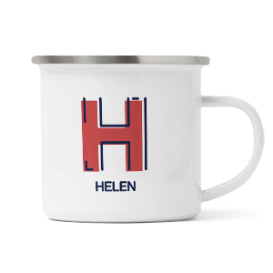 personalised outline initial letter h enamel mug