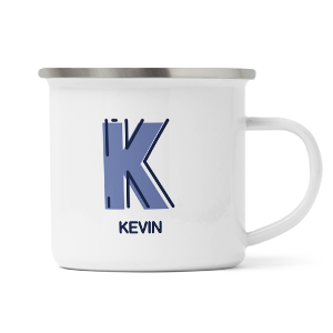 personalised outline initial letter k enamel mug