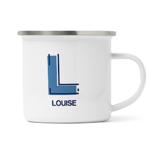 personalised outline initial letter l enamel mug