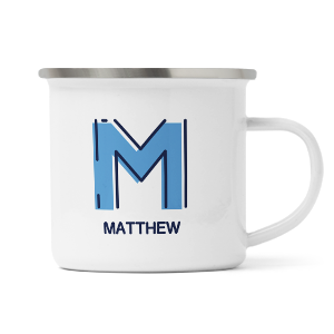personalised outline initial letter m enamel mug