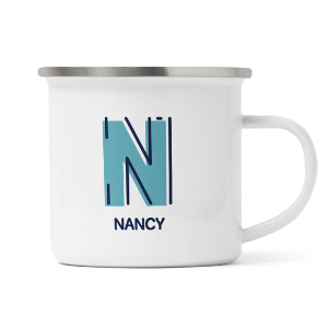 personalised outline initial letter n enamel mug