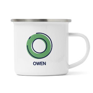personalised outline initial letter o enamel mug