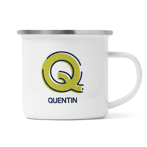 personalised outline initial letter q enamel mug