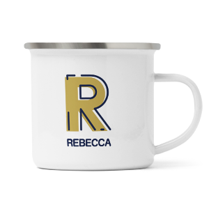 personalised outline initial letter r enamel mug