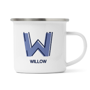 personalised outline initial letter w enamel mug