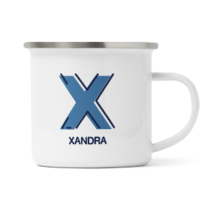 personalised outline initial letter x enamel mug