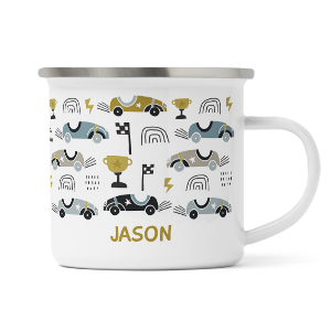 personalised racing cars enamel mug