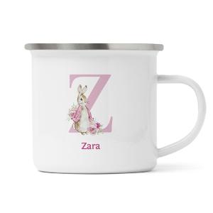 personalised pink rabbit letter z enamel mug