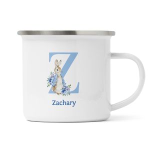personalised blue rabbit letter z enamel mug