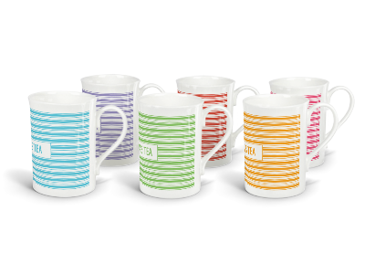 personalised horizontal stripes fine bone china mugs (set of 6)