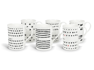 personalised inky doodle fine bone china mugs (set of 6)