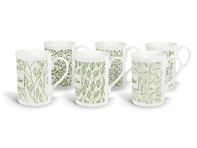 personalised natural patterns leaves fine bone china mugs (set of 6)