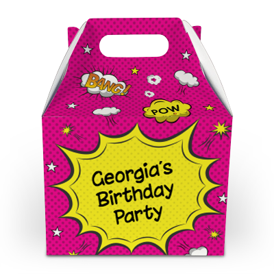 pink comic boom party boxes