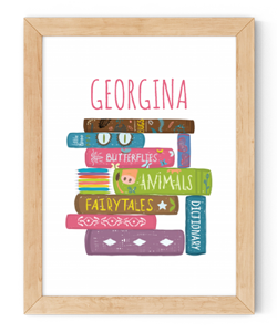 personalised girls stack of books framed wall art