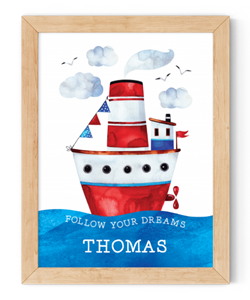 personalised follow your dreams sailing ship framed wall art