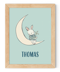 personalised rabbit on the moon framed wall art