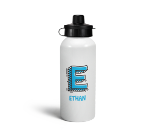 personalised letter e doodle sports water bottle