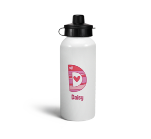 personalised hearts letter d sports water bottle