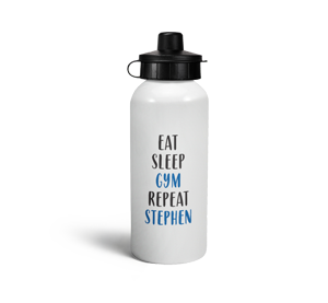 personalised eat sleep gym repeat sports water bottle