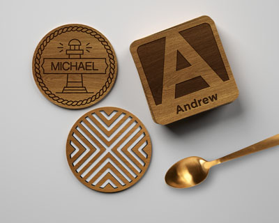 laser cut and engraved coasters