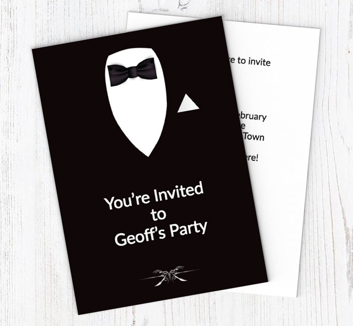 black tuxedo party invitations