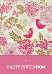 pink birds party invitations
