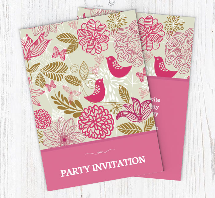 pink birds party invitations