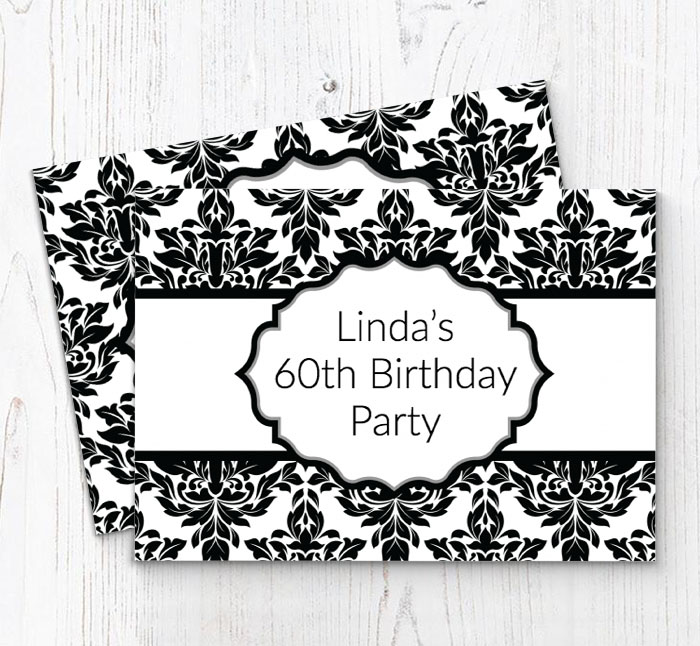 black and white damask invitations