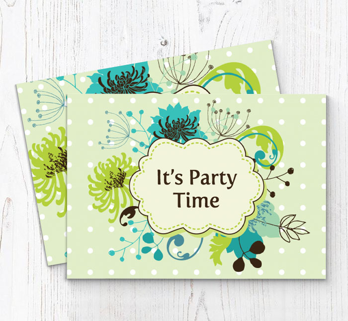 green and turquoise floral invitations