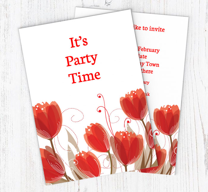 red tulips party invitations