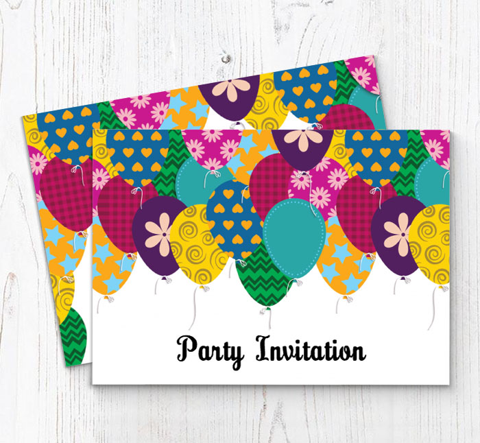 patchwork balloons invitations