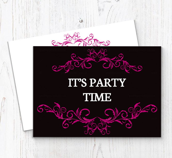 pink and black ornate invitations
