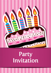 pink cake and candles invitations