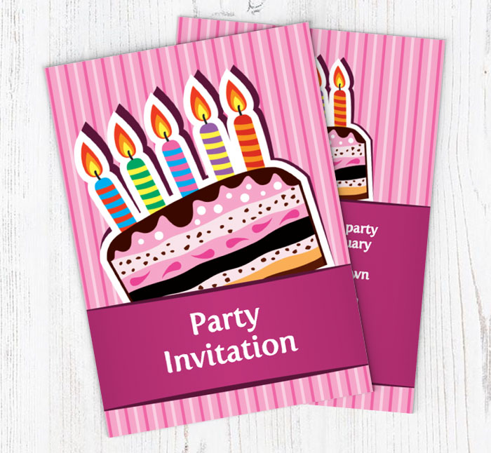 pink cake and candles invitations