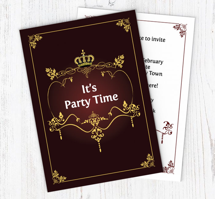 ornate crown party invitations