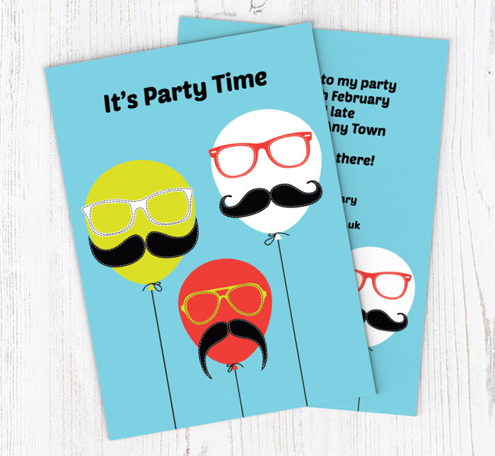 balloons with moustaches invitations