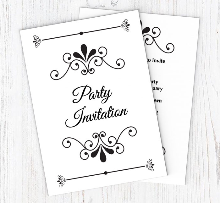 black ornaments invitations