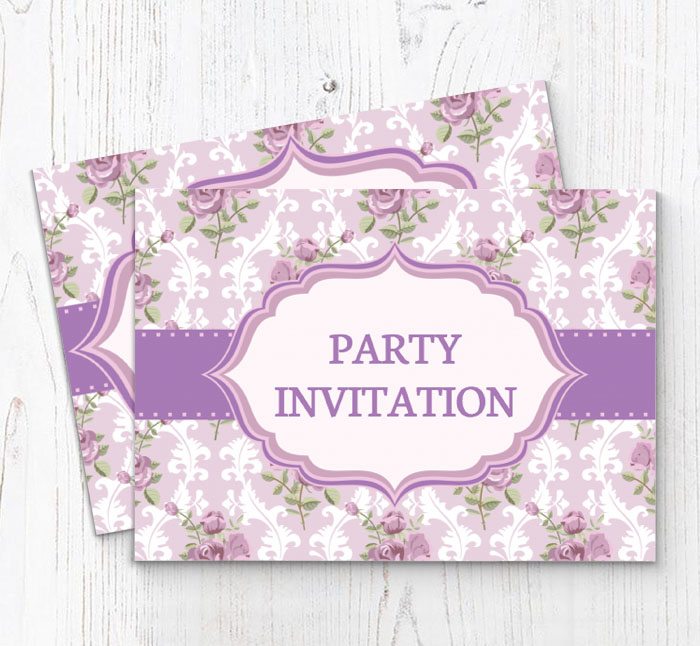 vintage purple flowers invitations
