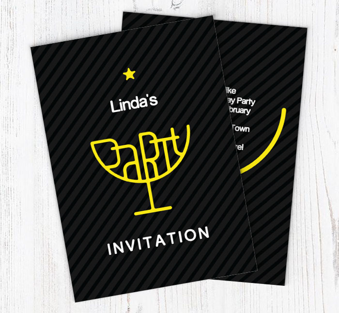 black and yellow cocktail invitations