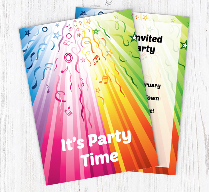rainbow streamers party invitations
