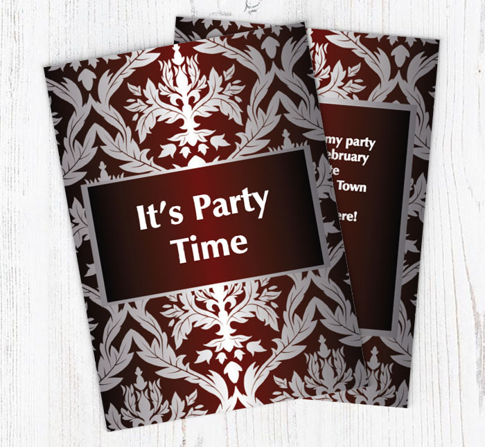burgundy damask party invitations